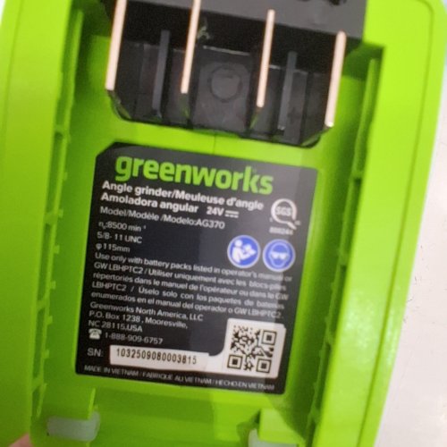 GREENWORKS 24 V CORDLESS ANGLE GRINDER - 24 V - GREEN AND BLACK (MODEL: AG370) image 2