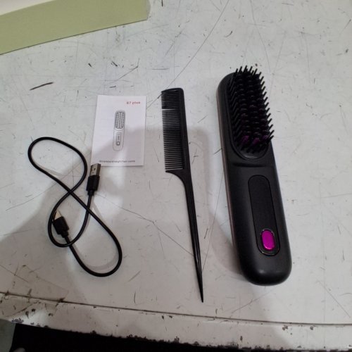 HAIR STRAIGHTENER BRUSH/COMB CORDLESS - BLACK/PINK - (MODEL:S7) image 3