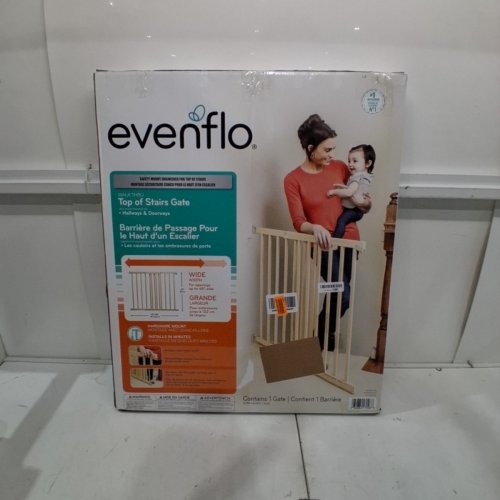 EVENFLO WALK-THRU TOP OF STAIRS EXTRA WIDE BABY & PET GATE - 32" X 30" - 48" - NATURAL WOOD BROWN (MODEL: 1050500 1050) image 3