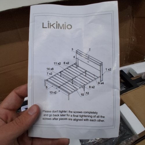 LIKIMIO METAL BED FRAME WITH STORAGE SHELF HEADBOARD - FULL - BLACK - (MODEL: HK-FBF-005K) image 6