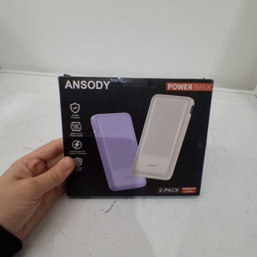 2PK ANSODY FAST CHARGING PORTABLE POWER BANK - 10000MAH - 22.5W - PURPLE/BEIGE image 3