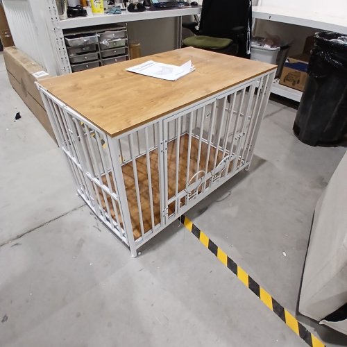 EASYCOM FOLDABLE DECORATIVE INDOOR DOG CRATE - 27.56" X 28.39" X 43.1" - WHITE / BROWN (MODEL: PS-DC108-27) image 5