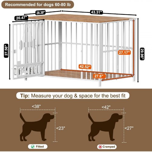 EASYCOM FOLDABLE DECORATIVE INDOOR DOG CRATE - 27.56" X 28.39" X 43.1" - WHITE / BROWN (MODEL: PS-DC108-27) image 2