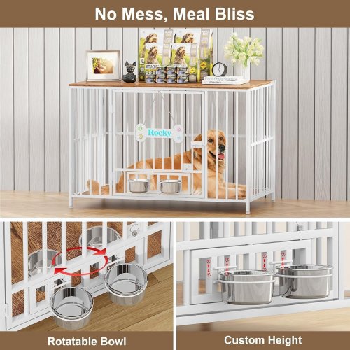 EASYCOM FOLDABLE DECORATIVE INDOOR DOG CRATE - 27.56" X 28.39" X 43.1" - WHITE / BROWN (MODEL: PS-DC108-27) image 3