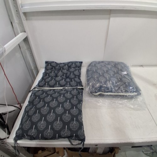 2PK HIGH-CHAIR PATTERNED CHAIR CUSHIONS WITH ZIPPER - 16" X 32" - GREY/WHITE ACCENT image 2