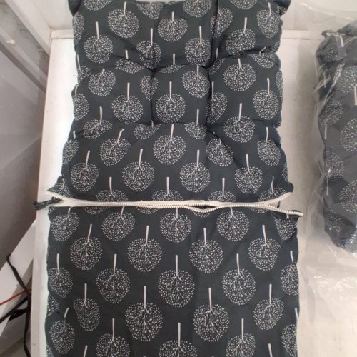 2PK HIGH-CHAIR PATTERNED CHAIR CUSHIONS WITH ZIPPER - 16" X 32" - GREY/WHITE ACCENT image 3