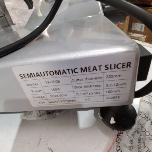 GARVEE SEMIAUTOMATIC MEAT SLICER - 220 MM CUTTER, 0.2-12 MM SLICE, 150W, 220 V/50HZ, 480 MM X 370 MM X 370 MM - SILVER (MODEL: YF-200B) image 2