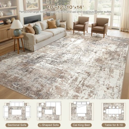 UERMEI WASHABLE NON SLIP RECTANGUALR AREA RUG - 8FT X 10FT - BROWN (MODEL: 810-360GJ-X23109C) image 2