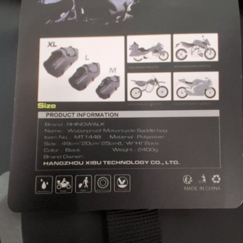 2PC RHINOWALK WATERPROOF MOTORCYCLE SADDLE BAG - EXTRA LARGE - BLACK - (MODEL: MT1448) image 2