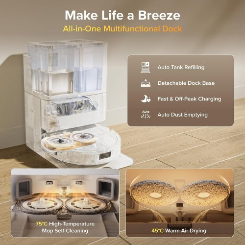 ROBOROCK QREVO S PRO ROBOT VACUUM AND MOP - 18500PA SUCTION, ANTI-TANGLE BRUSHES, 75℃ HIGH-TEMP WASHING - WHITE (MODEL: RRE0PEE+EWFD24LRR) image 3