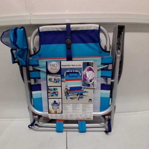 RIO BEACH BACKPACK BEACH CHAIR - 20" X 33" - ORANGE / BLUE (MODEL: 1952275) image 4