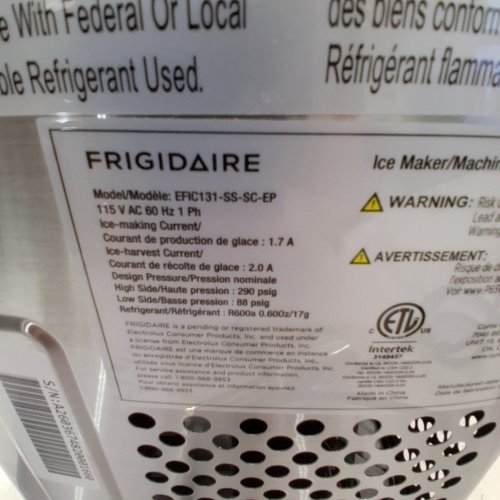 FRIGIDAIRE ICE MAKER - 26 LBS, 115 V - STAINLESS STEEL (MODEL: EFIC131-SS-SC-EP) image 6