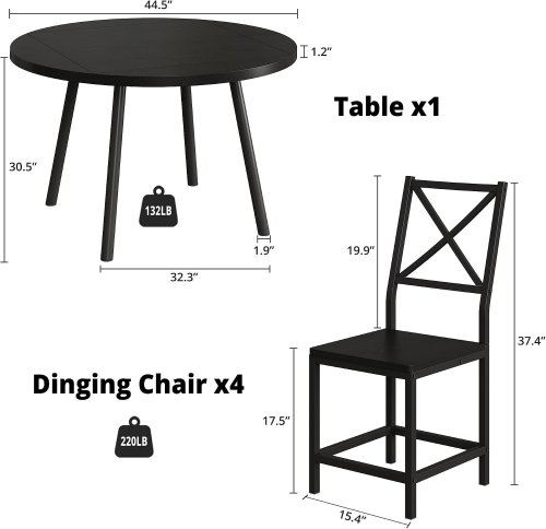 5PC IRONCK ROUND DINING TABLE AND CHAIRS SET - BLACK (MODEL: HK-BZCZY-01) image 2