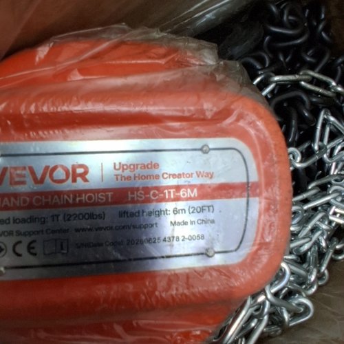 HEAVY DUTY MANUAL HAND CHAIN PULLEY HOIST BLOCK - 1 TON / 2200 LBS CAP - 20FT - ORANGE/BLACK/SILVER (MODEL: HS-C-1T-6M) image 2