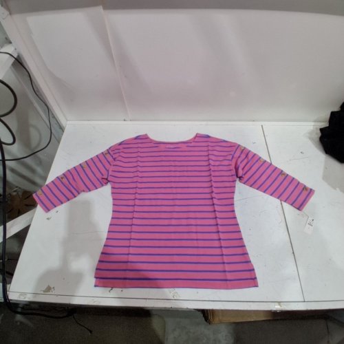 WOMEN'S TALBOTS STRIPED 3/4 SLEEVE SHIRT - SMALL - PINK / BLUE image 3