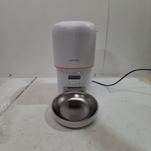 YUPOSL AUTOMATIC CAT FEEDER FOOD DISPENSER WITH ANTI-JAM DESIGN AND STAINLESS STEEL BOWL - 3L - WHITE/ORANGE (MODEL: YPF01) image 3