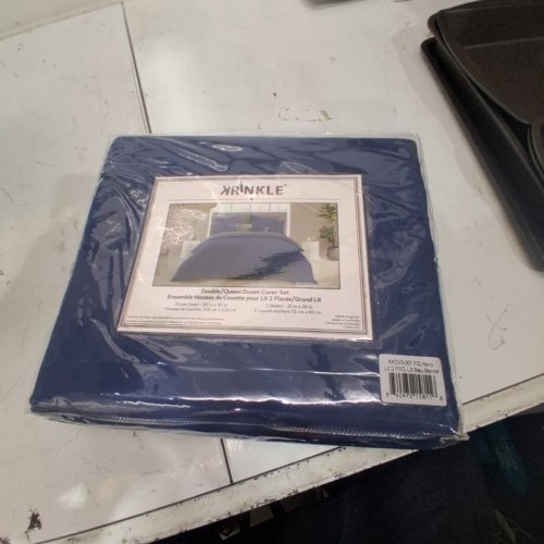 3PC KRINKLE PRE-WASHED REVERSIBLE DRUMAHAMAN DUVET COVER SET WITH PILLOW SHAMS - DOUBLE/QUEEN - NAVY image 2
