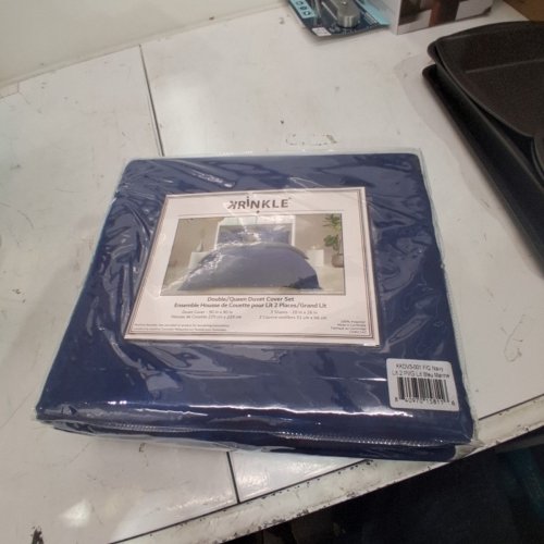 3PC KRINKLE PRE-WASHED REVERSIBLE DRUMAHAMAN DUVET COVER SET WITH PILLOW SHAMS - DOUBLE/QUEEN - NAVY image 4