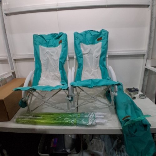 2PK NICE C LOW TO THE GROUND BEACH CHAIRS WITH DRINK HOLDER - TEAL image 2