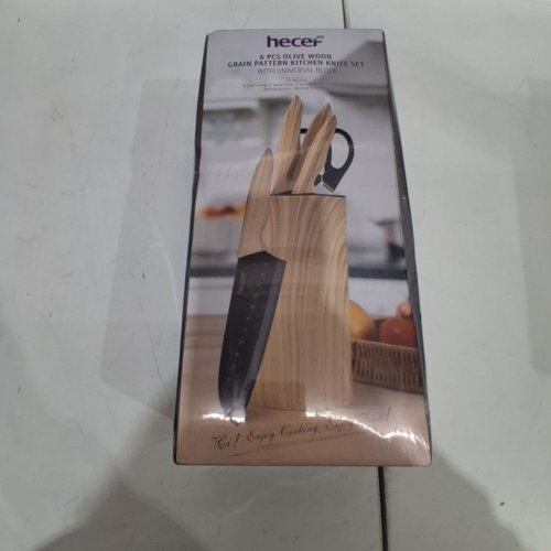 6PC HECEF KITCHEN KNIFE SET WITH UNIVERSAL BLOCK - OLIVE WOOD/BLACK image 2