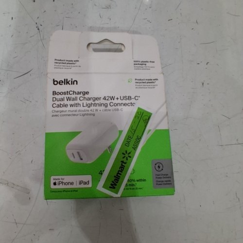 2PC BELKIN BOOSTCHARGE DUAL WALL CHARGER WITH USB-C TO USB-C CABLE - 42W - WHITE image 4