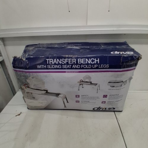 DRIVE MEDICAL FOLDING UNIVERSAL SLIDING TRANSFER BENCH - 300LBS CAPACITY - WHITE/GREY image 4