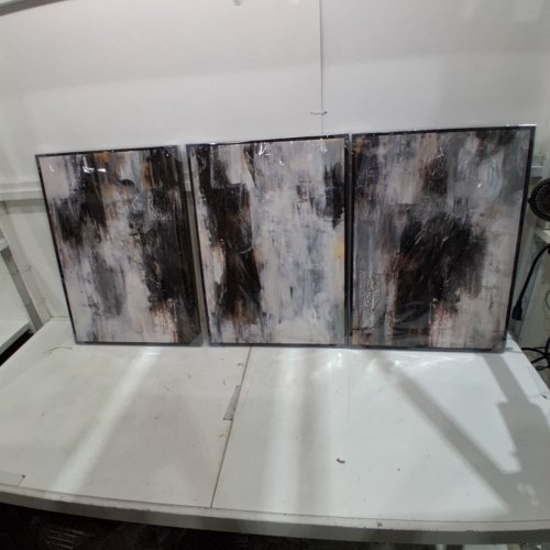 LARGE FRAMED ABSTRACT WALL ART - 15.75" X 23.62 RUSTIC GRAYSCALE image 2