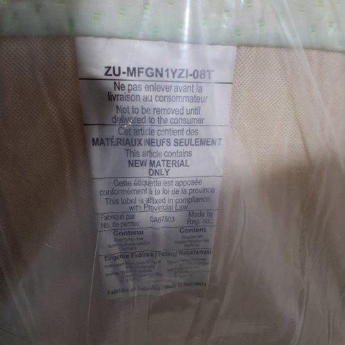 ZINUS GREEN TEA COOLING GEL MEMORY FOAM MATTRESS - TWIN - 8" - WHITE (MODEL: ZU-MFGN1YZI-08T) image 6