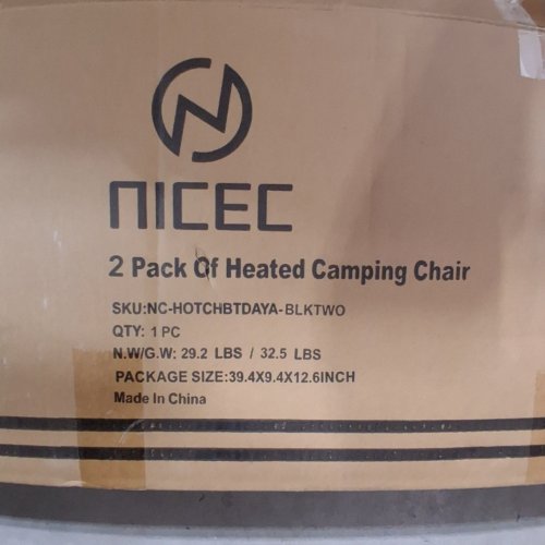 2PK NICEC FOLDABLE EXTRA THICK EXTRA WIDE PADDED HEATED CAMPING CHAIR WITH CARRYING BAG - 43" X 23.7" X 25.6" - BEIGE/BLACK (MODEL: NC-HOTCHBTDAYA-BLKYWO) image 2