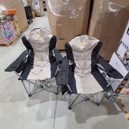 2PK NICEC FOLDABLE EXTRA THICK EXTRA WIDE PADDED HEATED CAMPING CHAIR WITH CARRYING BAG - 43" X 23.7" X 25.6" - BEIGE/BLACK (MODEL: NC-HOTCHBTDAYA-BLKYWO) image 3