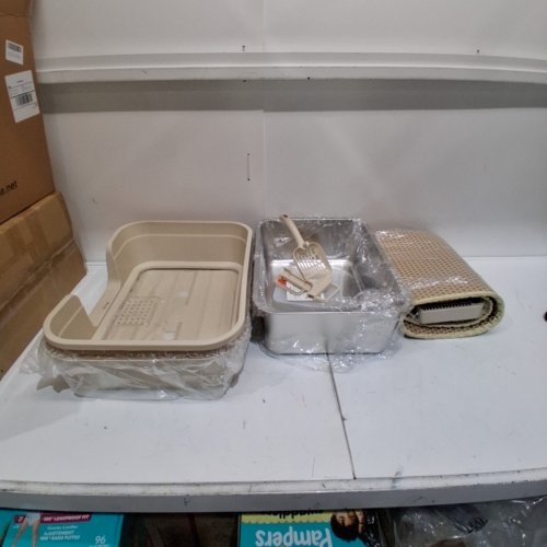 FZGHOME ENCLOSED STAINLESS STEEL LITTER BOX WITH LID, PAD, AND SCOOP - EXTRA LARGE - BEIGE (MODEL: T144) image 2
