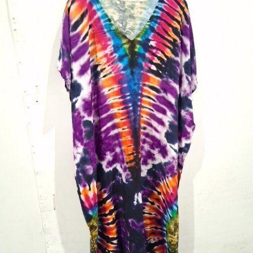TIE-DYE V-NECK MOO MOO DRESS - OSFM - MULTICOLOR image 2