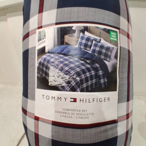 3PC TOMMY HILFIGER COMFORTER SET WITH 2 PILLOW SHAMS - KING - WHITE/NAVY BLUE/RED PLAID (STYLE: 1976202) image 3