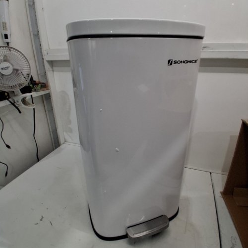 SONGMICS TRASH CAN WITH LID STAINLESS STEEL SMALL WASTE BIN - 8 GALLON - WHITE (MODEL: LTB102W01) image 2