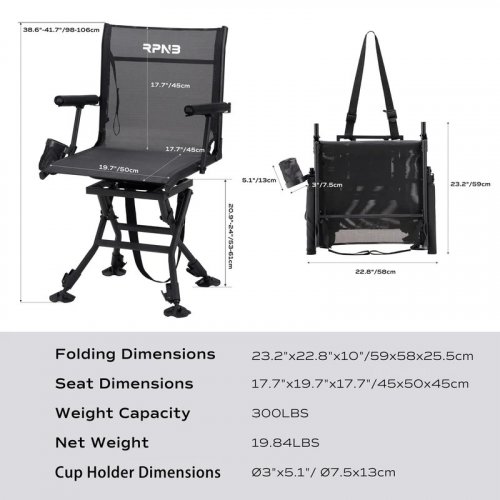 RPNB FOLDABLE HEIGHT ADJUSTABLE 360° SWIVEL HUNTING CHAIR - BLACK (MODEL: FC-B1) image 2