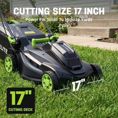 STEELITE CORDLESS LAWN MOWER WITH 2 20 V BATTERIES AND CHARGING STATION - 17" - BLACK / GREEN (MODEL: DG510) image 2