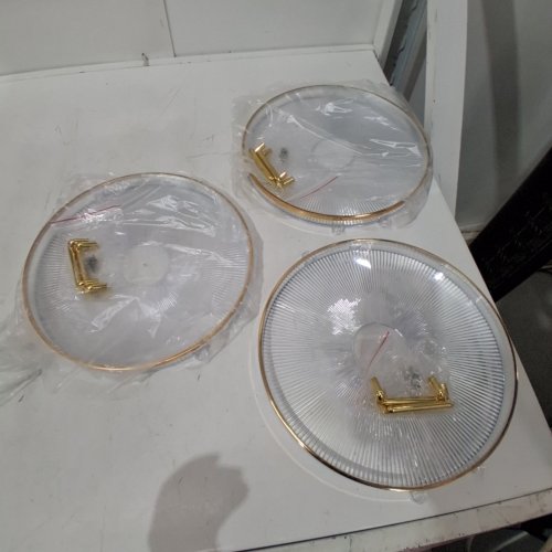 3 KARLAK ROUND DECORATIVE SERVING TRAY WITH HANDLES - 10.5" - CLEAR/GOLD image 2