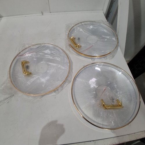 3 KARLAK ROUND DECORATIVE SERVING TRAY WITH HANDLES - 10.5" - CLEAR/GOLD image 3