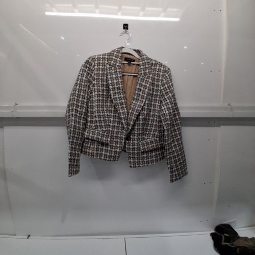 WOMEN'S ANN TAYLOR CHECKERED TWEED BLAZER - 0 PETITE - BROWN/BLACK/CREAM image 2