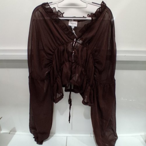 SNDYS X REVOLVE BALI TOP SHEER RUFFLE BLOUSE - SMALL - BROWN (STYLE: SFT110S) image 4