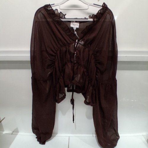 SNDYS X REVOLVE BALI TOP SHEER RUFFLE BLOUSE - SMALL - BROWN (STYLE: SFT110S) image 5