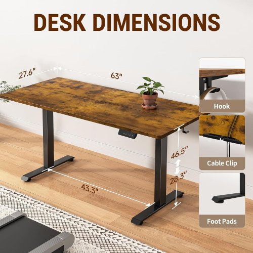 VEKEN ELECTRIC ADJUSTABLE STANDING DESK - 63" X 28" - BROWN - (MODEL: ODH3V3) image 2