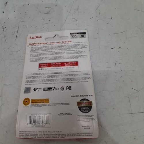 SANDISK 64GB EXTREME SDXC UHS-I CARD - C10, U3, V30, 4K UHD, SD CARD (MODEL: SDSDXV2-064G-GNCIN) image 3