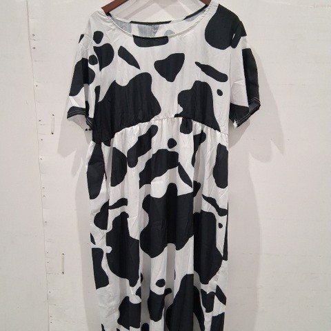 WOMEN'S PRINTED SUMMER DRESS WITH POCKETS - EXTRA LARGE - BLACK/WHITE image 2