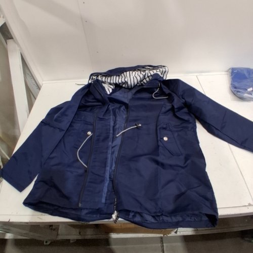 WOMANS HOODED RAIN DRAWSTRING JACKET - NAVY BLUE image 2