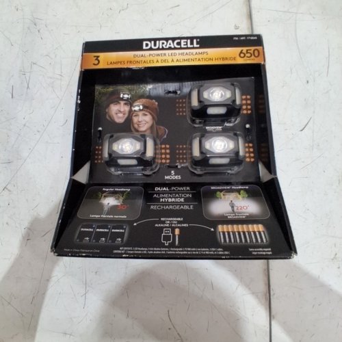 3PK DURACELL DUAL-POWER LED BATTERY HEADLAMPS - 650 LUMENS, OSFM - BLACK/ORANGE ((MODEL:1718545) image 2