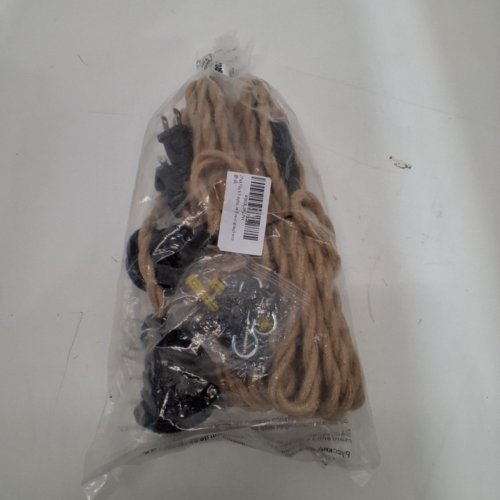 2PK CALFUM INDUSTRIAL HANGING LIGHT WITH PLUG IN CORD HEMP ROPE ON/OFF SWITCH - 11.5FT - BEIGE/BLACK image 2