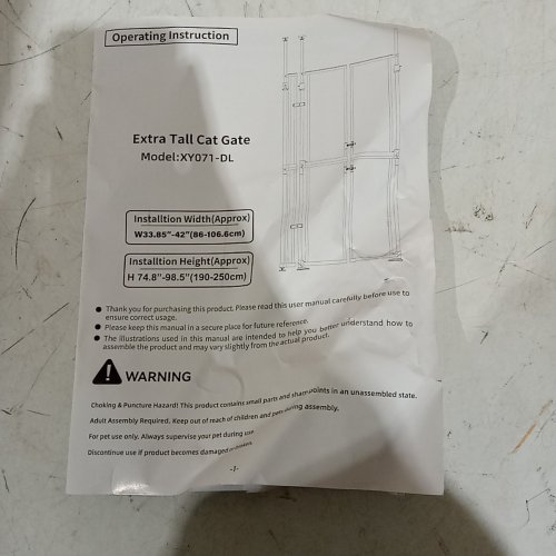 YUFU EXTRA TALL CAT GATE FOR DOORWAYS, STAIRS, HALLWAYS - 34" - 42" X 75" - 98.5" - WHITE (MODEL: XY071-DL) image 6