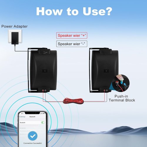 2PC HERDIO OUTDOOR WATERPROOF BLUETOOTH SPEAKERS SET - 300W - BLACK (MODEL:HOS-802 BT) image 2