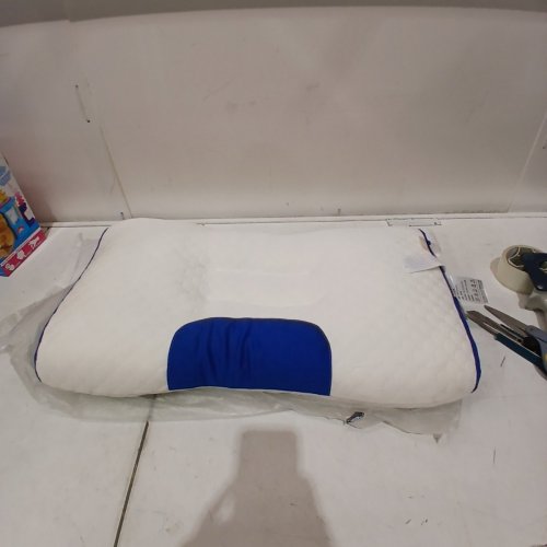 GOOD SLEEP NECK PROTECTION ORTHOPEDIC PILLOW - STANDARD - WHITE / BLUE image 2